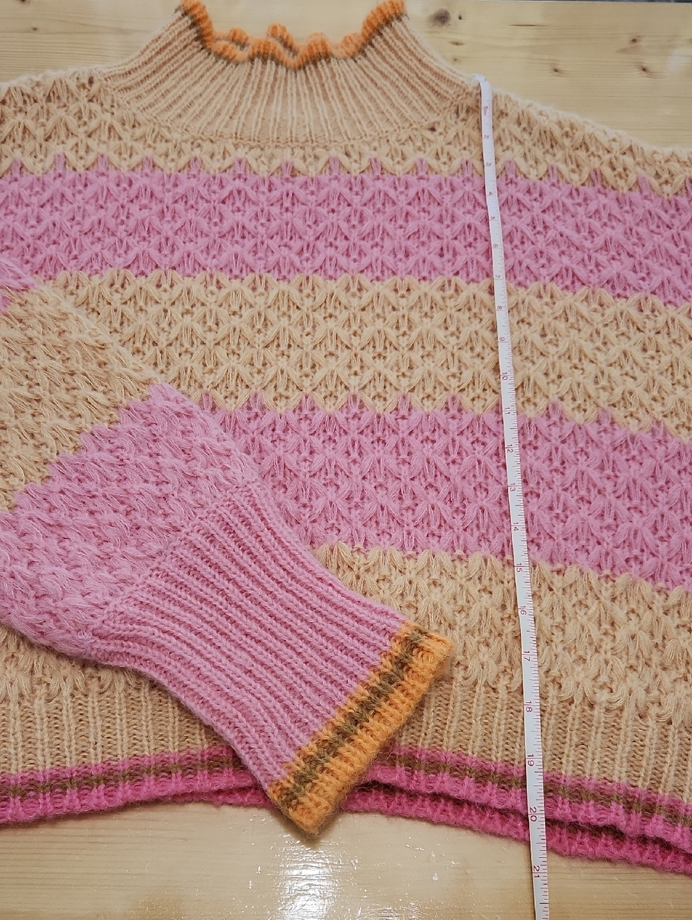 Lalavon Cozy Aesthetic Sweetheart Stitch Striped Cropped Sweater Pink Yellow M - Picture 15 of 16